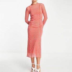 & Other Stories • Cut Out Mesh Midi‎ Dress in Red Wavy Print